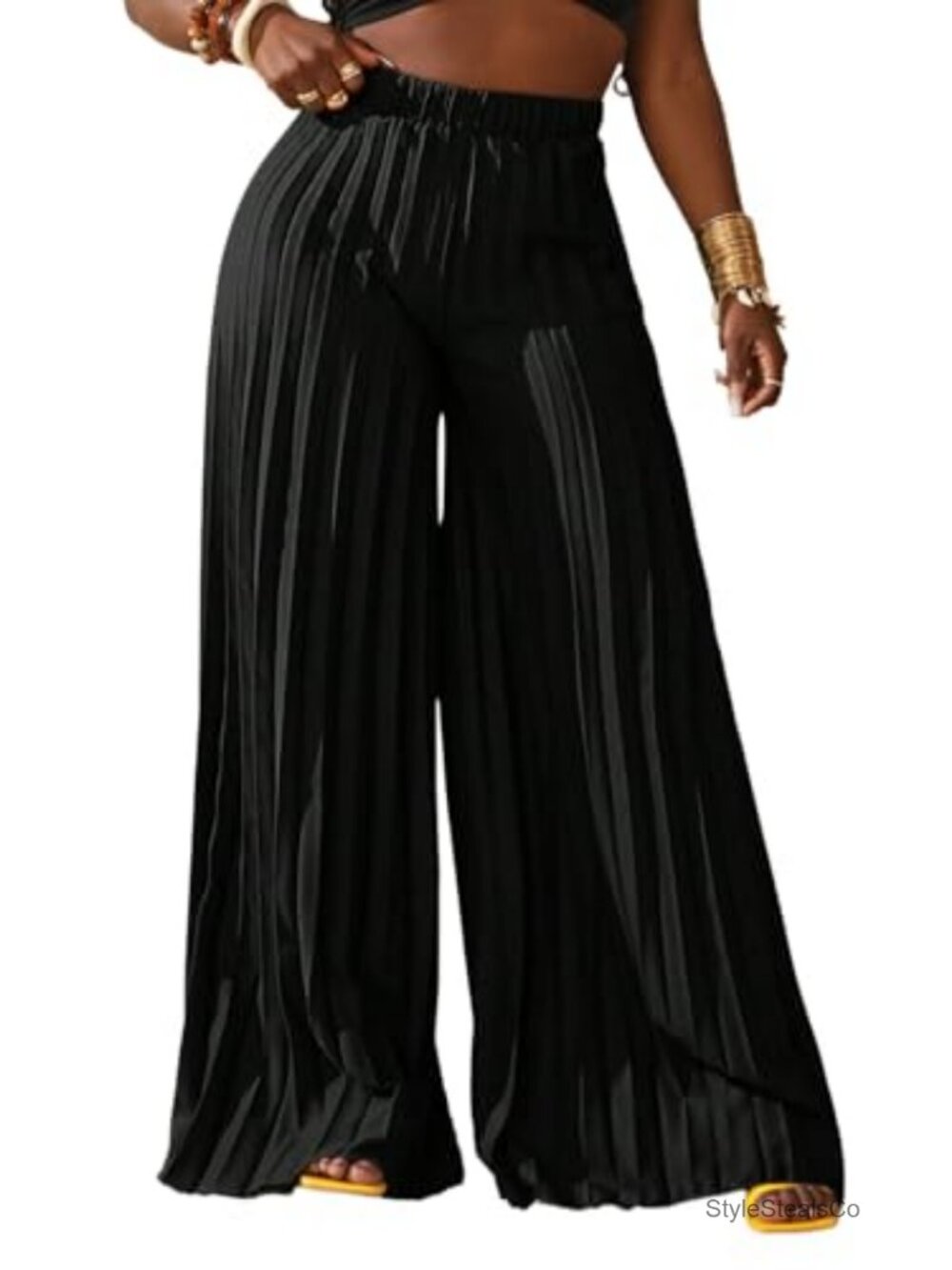Women's Flowy Wide Leg Palazzo Pants High Waisted Pleated Trousers